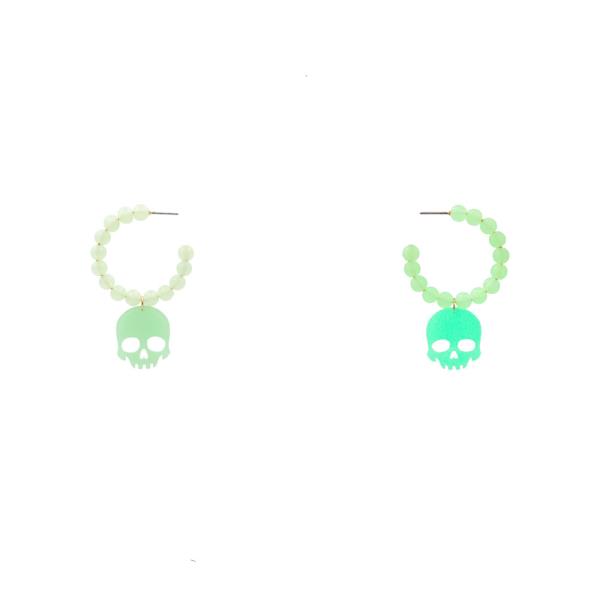GLOW IN THE DARK HALLOWEEN GHOST CHARM BEADED HOOP EARRING
