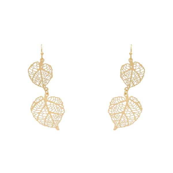 Metal Filigree Double Leaf Drop Earring