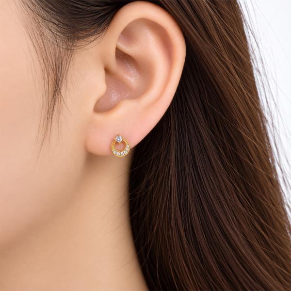 14K GOLD DIPPED CZ STONE MOON STUD EARRING