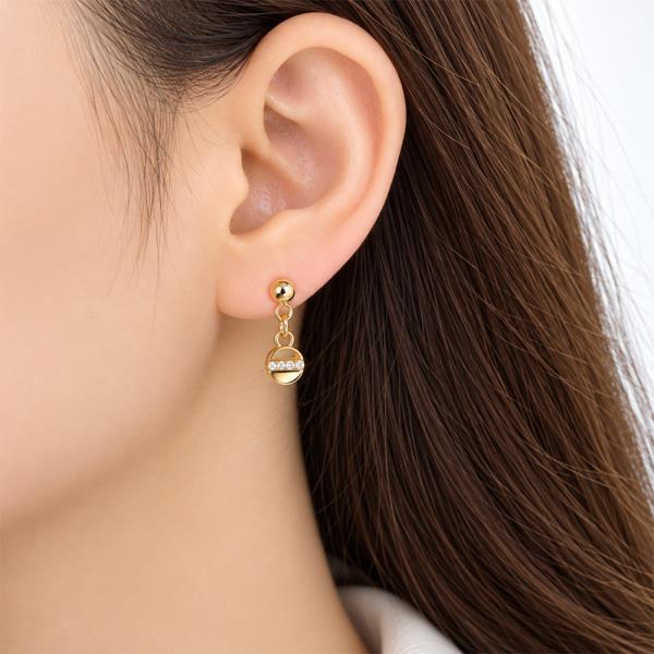 14K GOLD DIPPED ROUND CZ DANGLE EARRING
