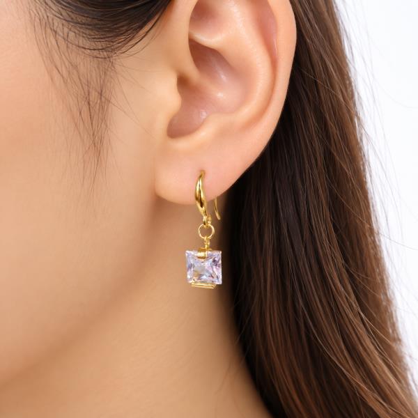 14K GOLD DIPPED CZ SQUARE DANGLE EARRING