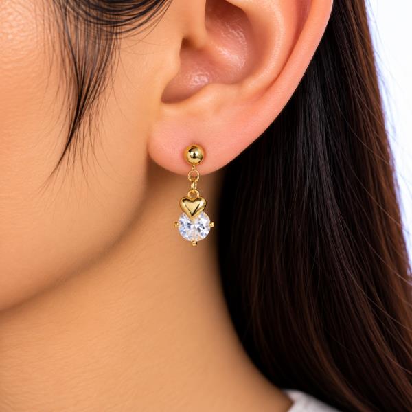 14K GOLD DIPPED CZ DOUBLE HEART DROP EARRING