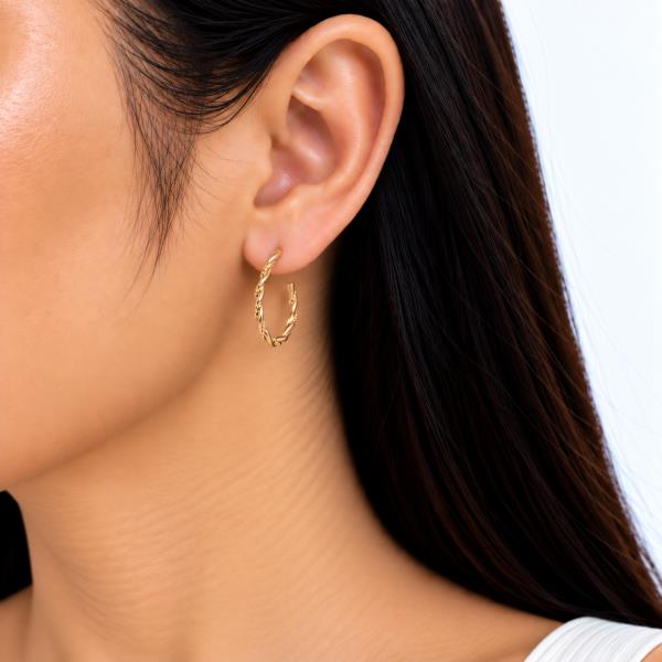 14K Gold Dipped Twisted Round Hoop Earring