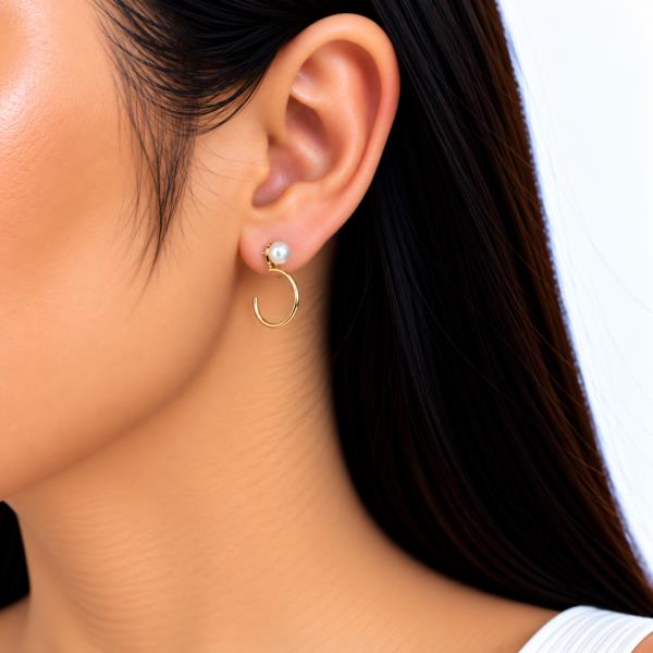 14K Gold Dipped Pearl Round Hoop Earring