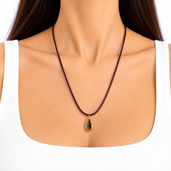 Teardrop Stone Pendant Cord Necklace