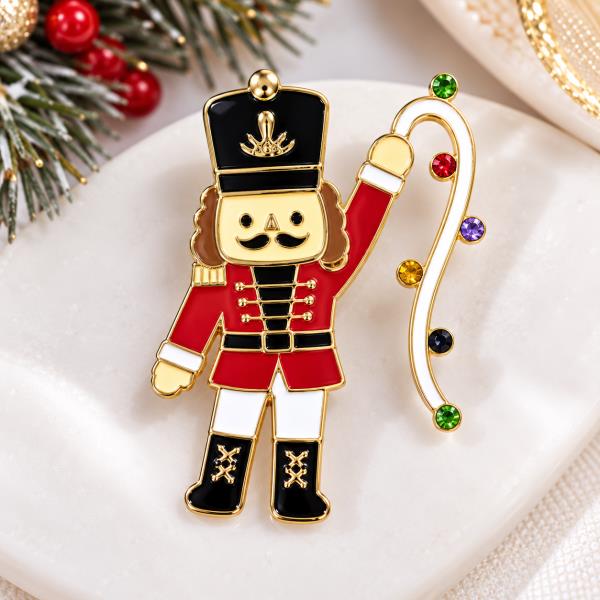 RHINESTONE ENAMEL CHRISTMAS NUTCRACKER BROOCH