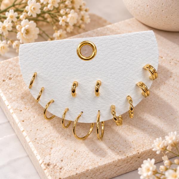 METAL ASSORTED ROUND HOOP EARRING 6 PAIR SET