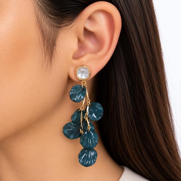 PEARL ACCENT LEAF CLUSTER CHAIN DROP EARRING
