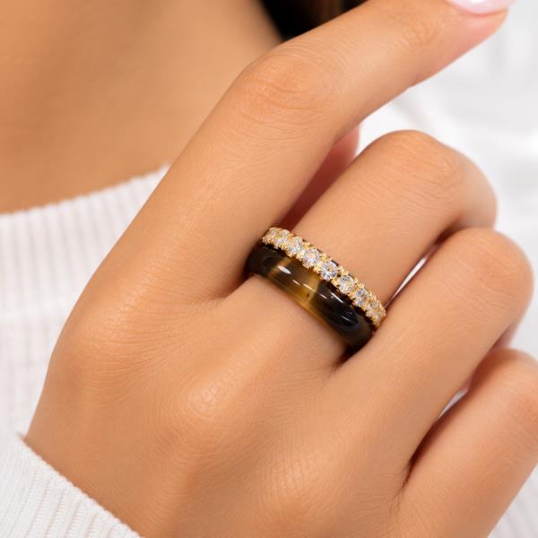 RHINESTONE MARBLED BAND RING 2 PIECE SET