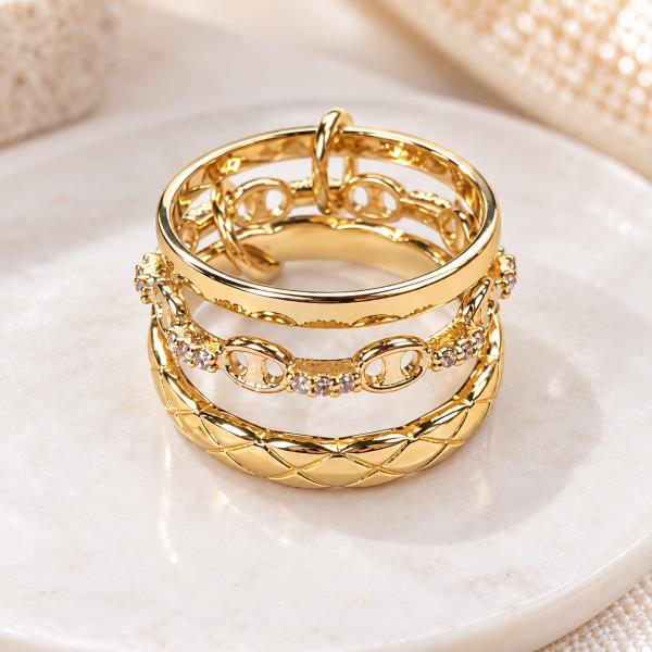 Rhinestone Oval Link Quilted Multi Band Ring