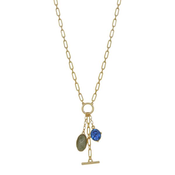 Y Drop Oval, Crystal Bar Pendant Chain Necklace