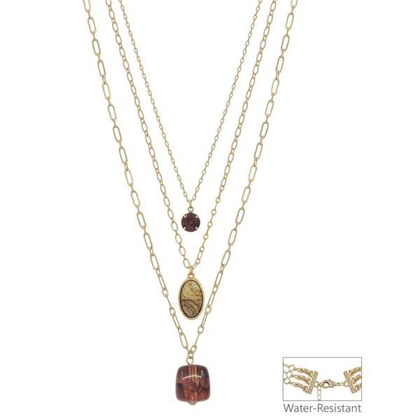 Layered Resin Beads, Stone Pendant Short Necklace