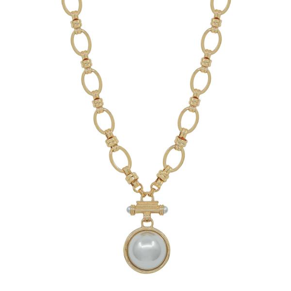 Pearl Toggle Pendant Chunky Chain Short Necklace