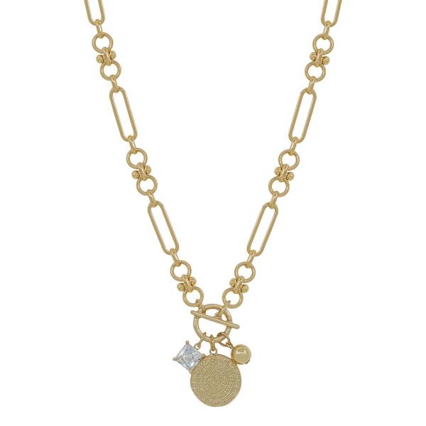 Oval Chain Toggle Cubic And Coin Pendant Necklace