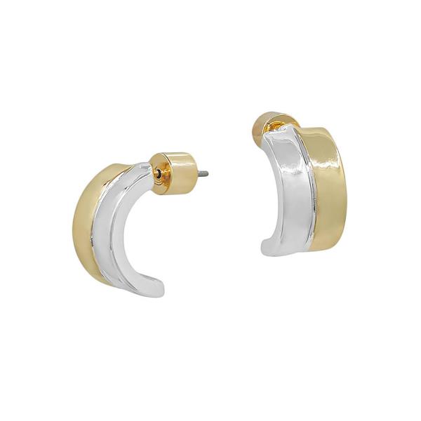 15MM LAYERED HALF ROUND METAL HOOP EARRINGS