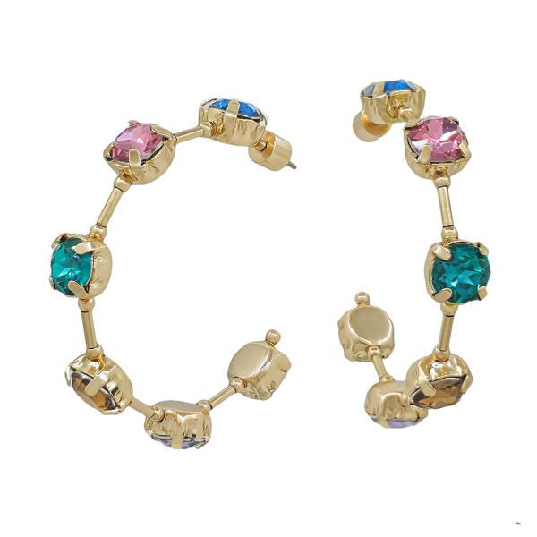 8MM STONE METAL ACCENT HOOP EARRINGS