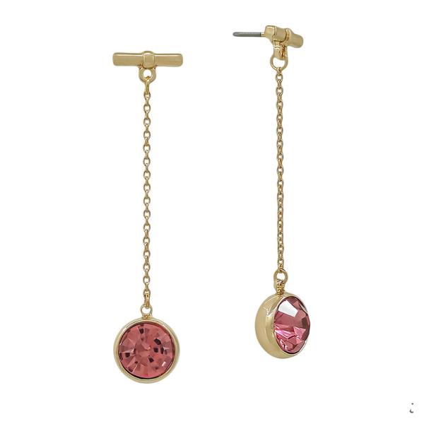 METAL BAR STUD FINE CHAIN DROP 10MM STONE EARRINGS