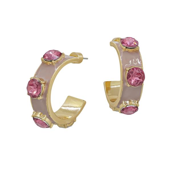 7MM WIDTH EPOXY STONE ACCENT HOOP EARRINGS