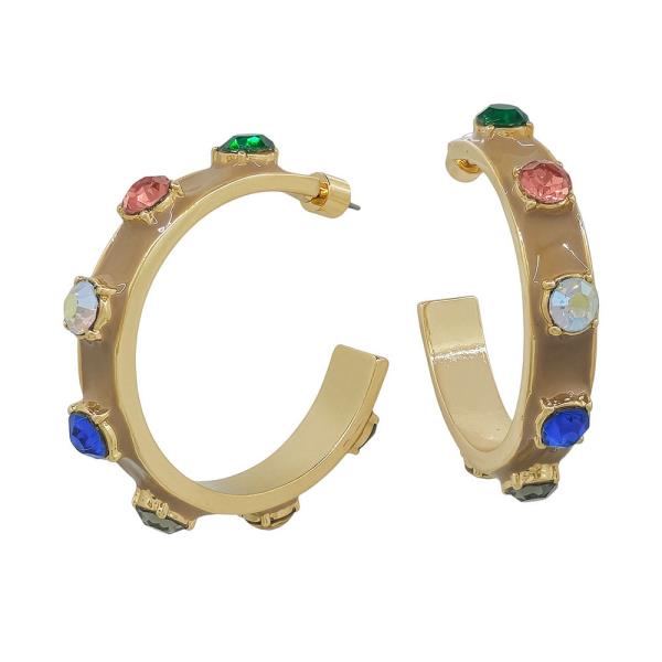 7MM WIDTH EPOXY STONE ACCENT HOOP EARRINGS