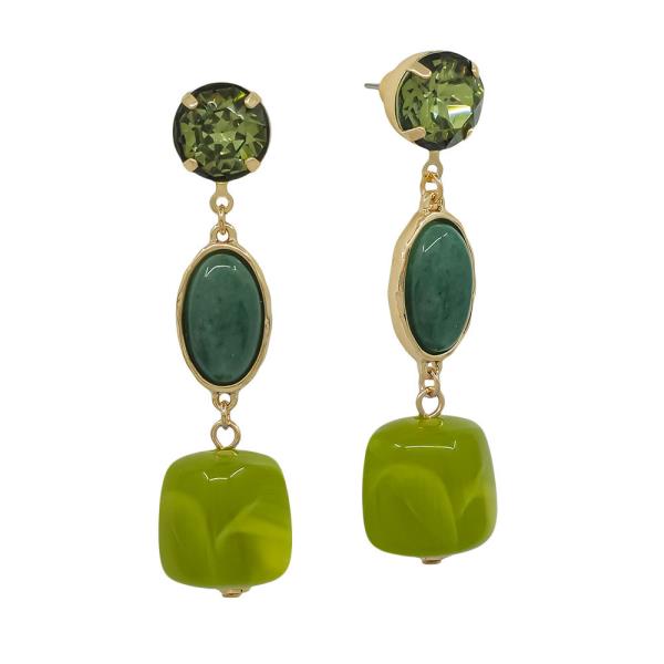 3 DROPS STONE & RESIN GLASS EARRINGS