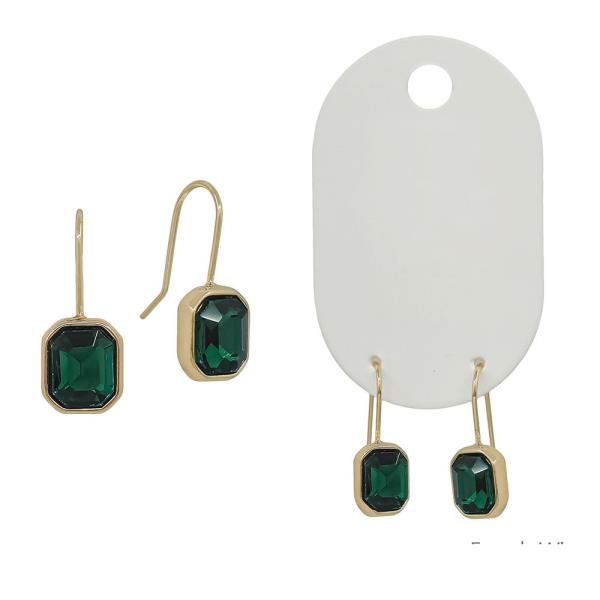 RECTANGULAR STONE FRENCH WIRE EARRINGS