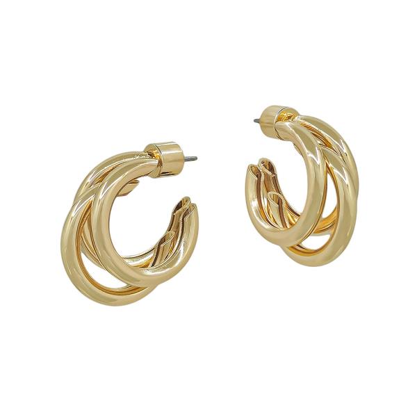 20MM TRIPLE LAYERED CHUNKY METAL HOOP EARRINGS