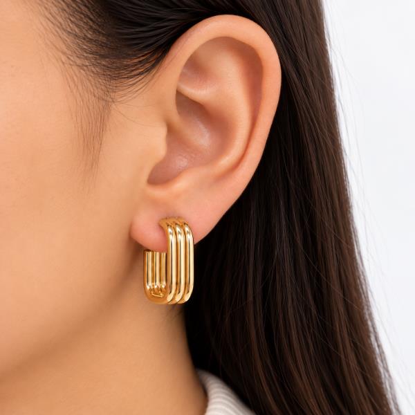 Metal Water Resistant Triple Row Hoop Earring
