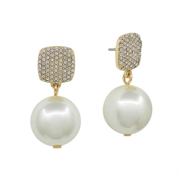 10mm Pave Stud Pearl Drop Earrings