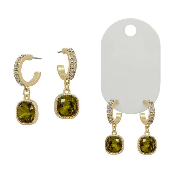 2 ROW SMALL PAVE HOOP CRYSTAL STONE EARRINGS