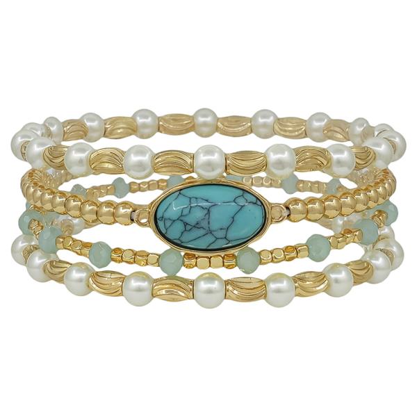Stone Accent Pearl And Oval CCB Bracelet 4 Set