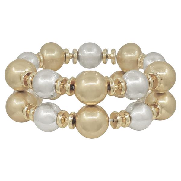 2 SET 14 & 16MM CCB FLAT METAL ACCENT STRETCHED BRACELET