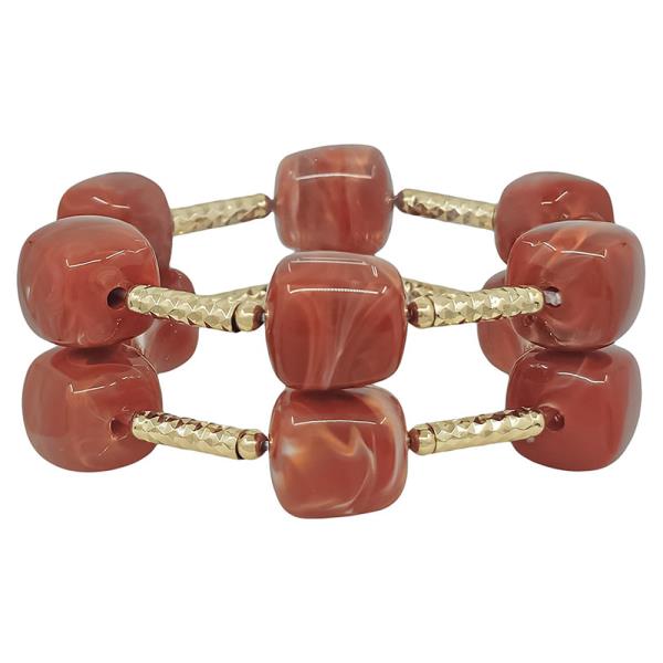 2 SET 16MM RESIN BEADS TEXTURED PIPE METAL BRACELET