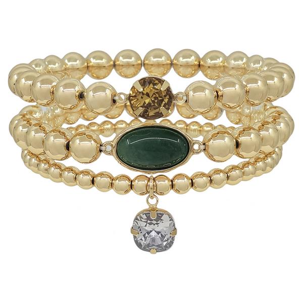 3 Set Stone Accent 8 And 5mm CCB Bracelet