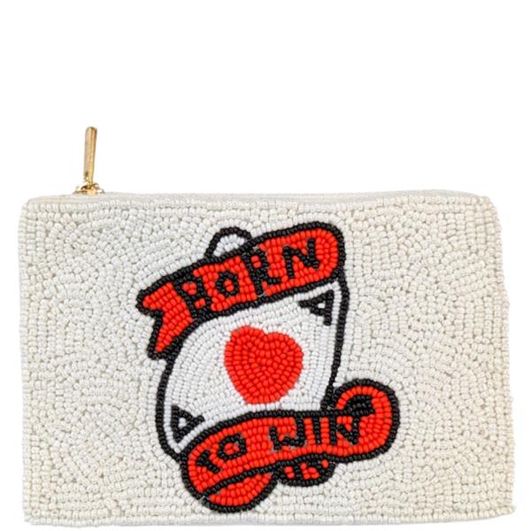 SEED BEAD BORN TO WIN COIN PURSE BAG
