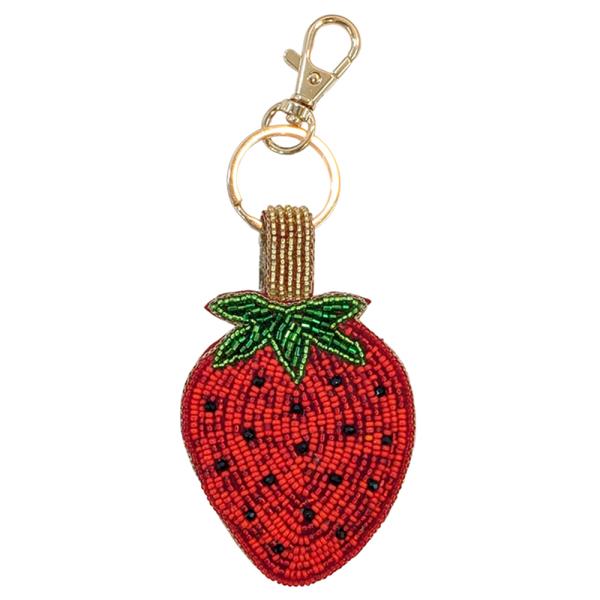 STRAWBERRY SEED BEAD KEYCHAIN