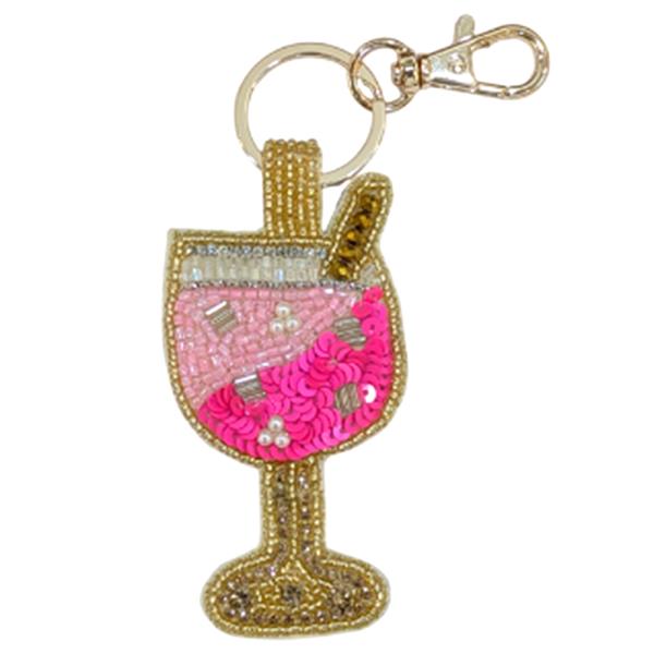 MARTINI COCKTAIL SEED BEAD KEYCHAIN