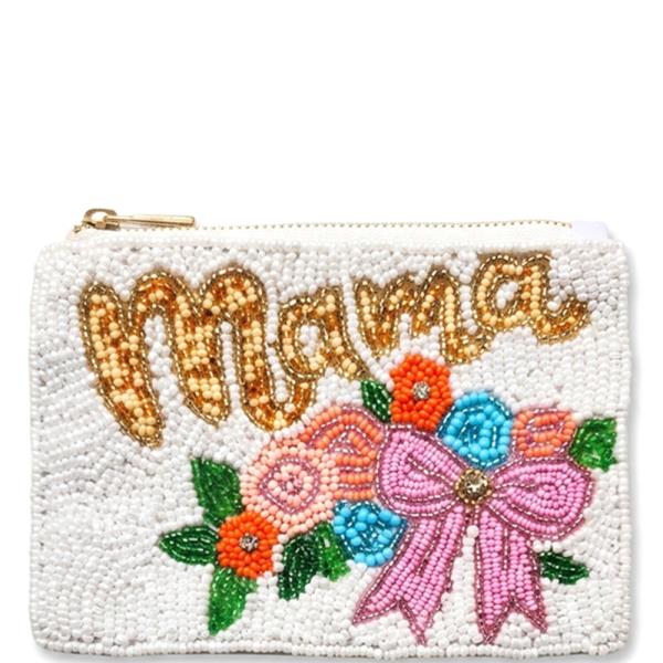 SEED BEAD MAMA FLOWERS COIN PURSE BAG
