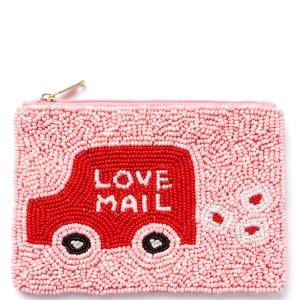 Seed Bead I Love Mail Coin Purse Bag