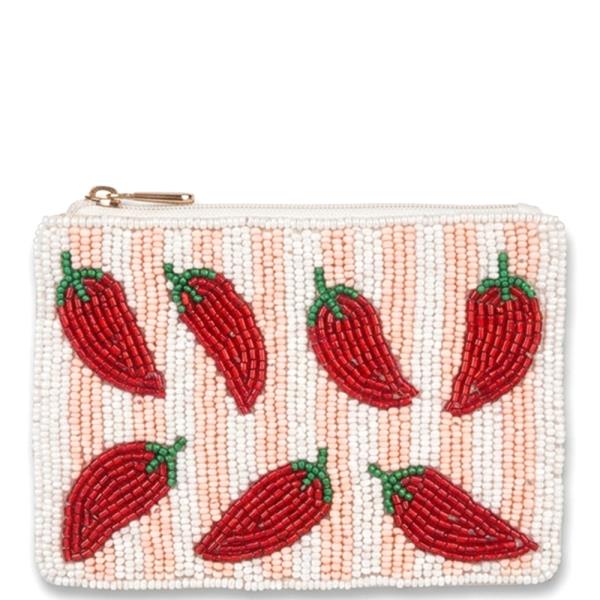Seed Bead Red Chili Peppers Coin Purse Bag
