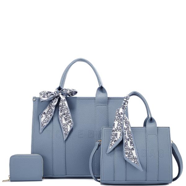 3IN1 TEXTURED TOTE BAG W MINI BAG AND WALLET SET