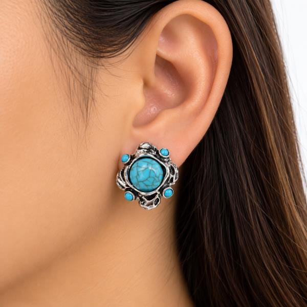 WESTERN CABOCHON ORNATE FRAME STUD EARRING