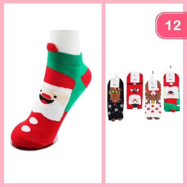 CHRISTMAS ANKLE SOCKS (12 UNITS)