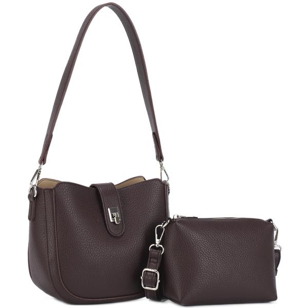2IN1 TEXTURED SHOULDER BAG W CROSSBODY SET