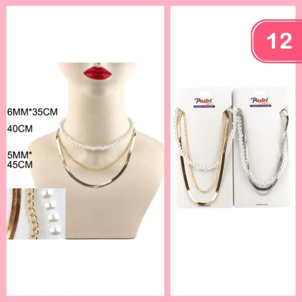 Layered Pearl Flat Necklace (12 Units)