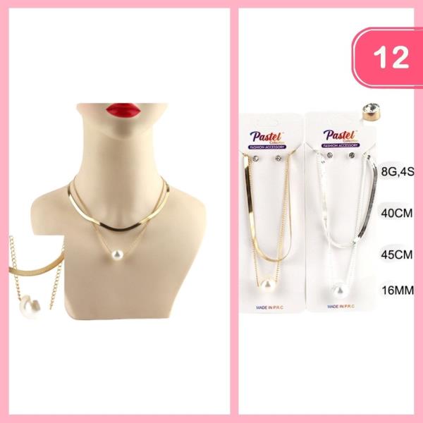 Pearl Pendant Necklace Earring Set (12 Units)