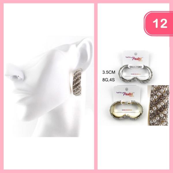 Rhinestone Pearl Hoop Earring (12 Units)