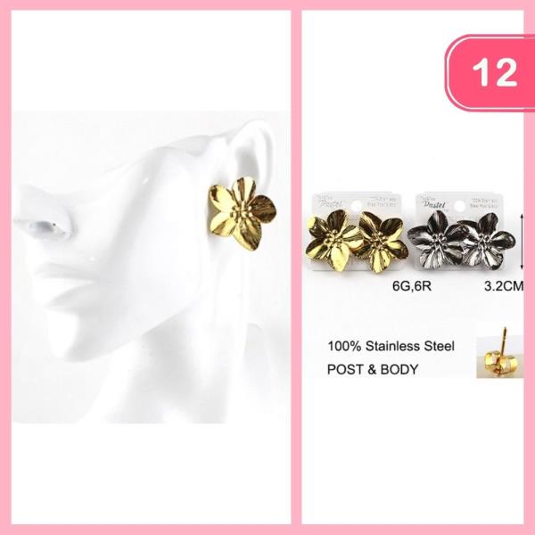 STAINLESS STEEL FLOWER POST EARRING (12 UNITS)
