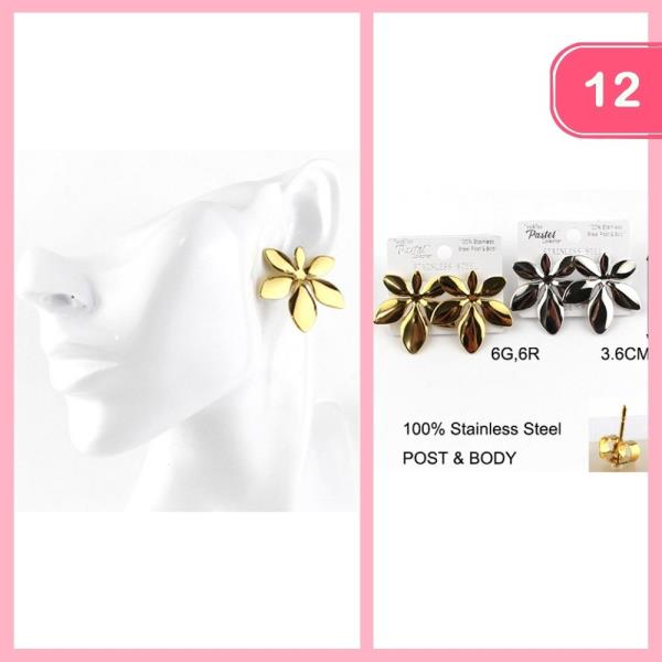 Stainless Steel Post Flower Earring (12 Units)