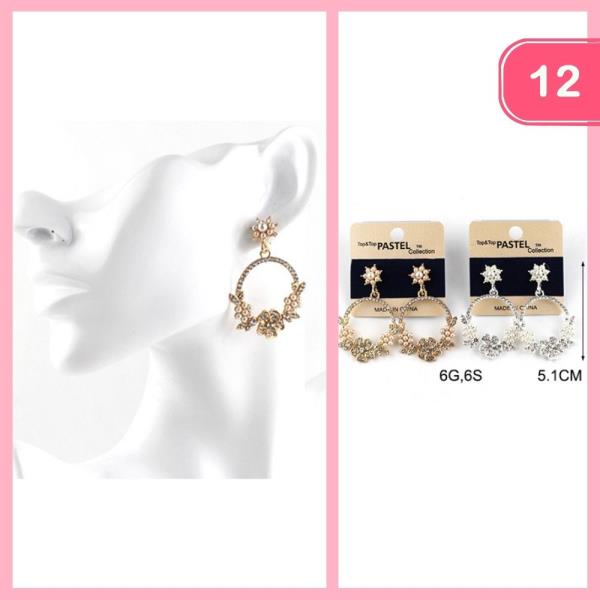 Rhinestone Pearl Flower Hoop Earring (12 Units)