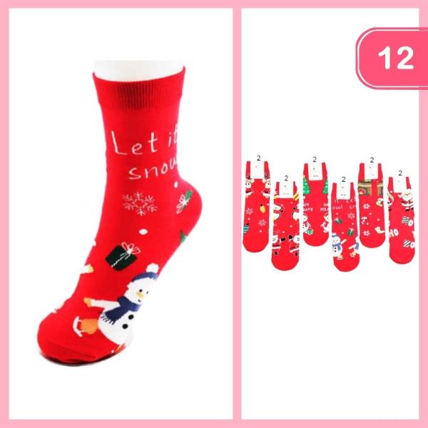 CHRISTMAS LET IT SNOW CREW SOCKS (12 UNITS)